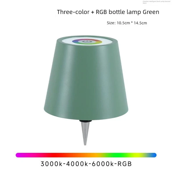 LED Şarap Şişesi Masa Lambası - Yeşil RGB - Dokunmatik - USB - Demir Stil - Type-C
