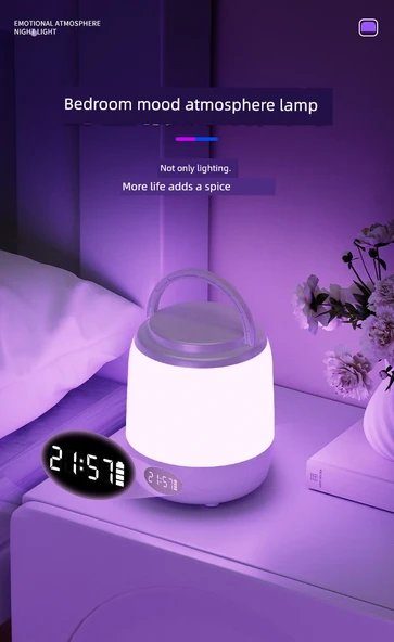 Şarj Edilebilir Dokunmatik Başucu Lambası - Uzaktan Kumandalı, Saatli, 7 Renkli, Kademesiz Dimleme + Şarj Başlığı - Resim 8