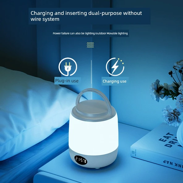 Şarj Edilebilir Dokunmatik Başucu Lambası - Uzaktan Kumandalı, Saatli, 7 Renkli, Kademesiz Dimleme + Şarj Başlığı - Resim 2