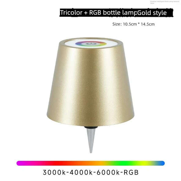 LED Şarap Şişesi Masa Lambası - Altın RGB - Dokunmatik - USB - Demir Stil - Type-C