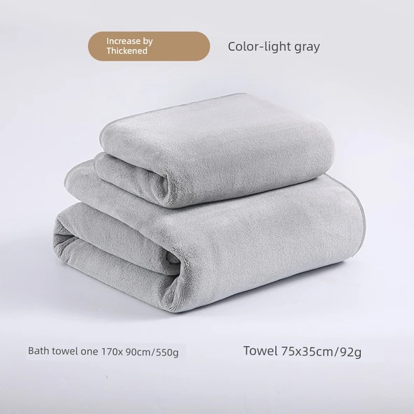 Açık Gri Banyo Havlu Seti - 170x90cm Banyo Havlusu + Havlu