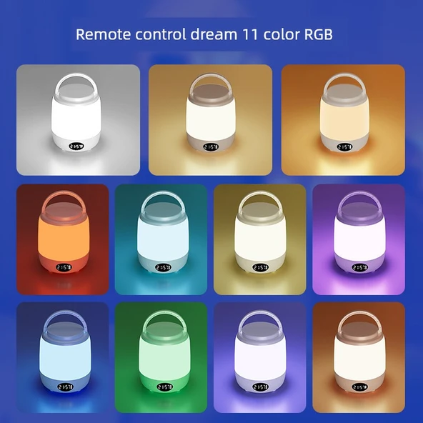 Şarj Edilebilir Dokunmatik Başucu Lambası - Uzaktan Kumandalı, Saatli, 7 Renkli, Kademesiz Dimleme + Şarj Başlığı - Resim 4