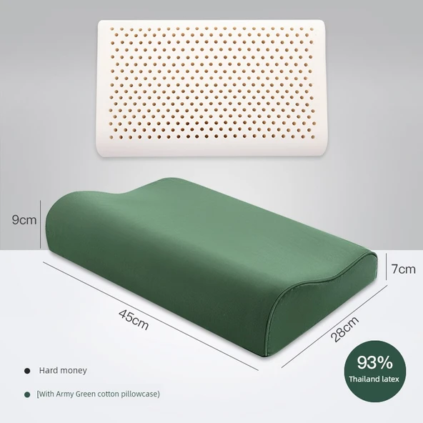 45x28 Standart Lateks Yastık - Sert, Haki Yeşil Kılıflı, 7-9cm