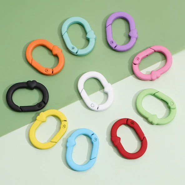 DIY Şeker Renkli Anahtarlık Aksesuarları - #02 Alaşım Boya Oval Kalp Yay Tokası 21x28mm Karışık Renk 5/Torba