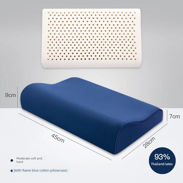 45x28 Standart Lateks Yastık - Orta Sertlikte, Alev Mavi Kılıflı, 7-9cm