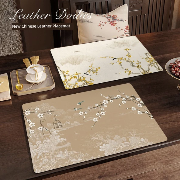 Çin Stili Yağa Dayanıklı Deri Amerikan Servisi - Ulusal Rüzgar 7 / 30cm x 60cm (2 Adet) - 2