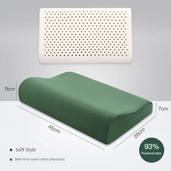 45x28 Standart Lateks Yastık - Yumuşak, Haki Yeşil Kılıflı, 7-9cm
