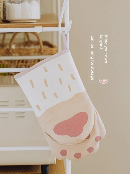 Kedi Pati Desenli Fırın Eldiveni ve Denim Tutacak Seti - 3 Parça - 6