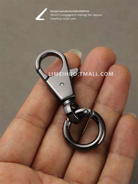 Metal Açık Halka Taşınabilir Istakoz Tokalı Anahtarlık - Gun Black (2 Anahtarlık + 2 Halka)