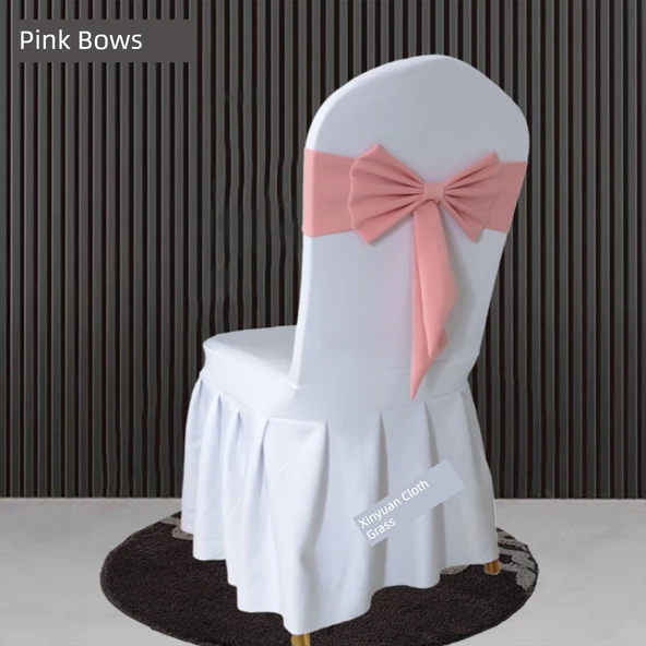 Polyester Sandalye Fiyonk Bağlama - Pembe (Kılıfsız)