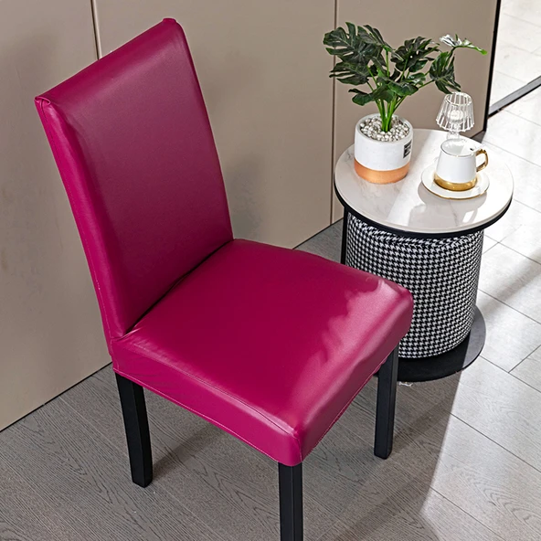 Yağa ve Su Geçirmez Elastik Sandalye Kılıfı - Bordo - Normal Sırt (45-55cm)