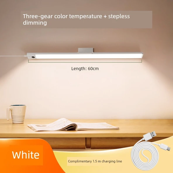 Duvara Monte LED Masa Lambası - El Hareketi Anahtarlı - Beyaz - 60cm - Döner Braketli