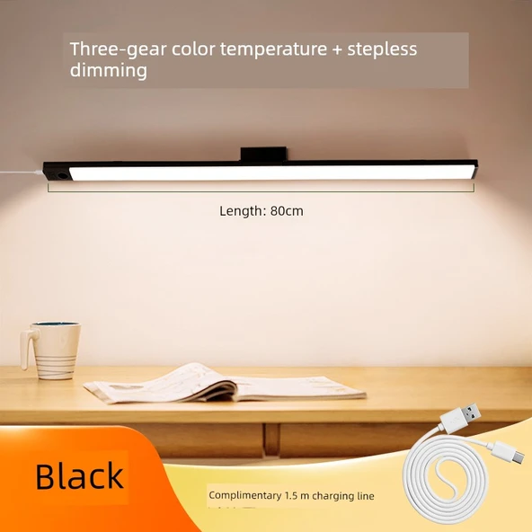 Duvara Monte LED Masa Lambası - El Hareketi Anahtarlı - Siyah - 80cm - Döner Braketli