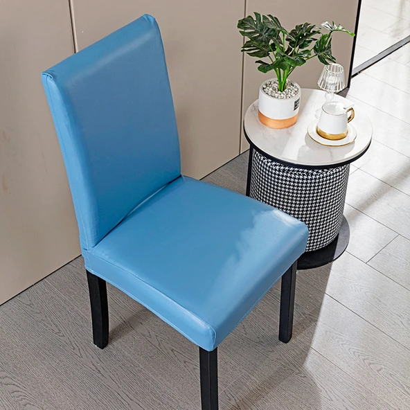 Yağa ve Su Geçirmez Elastik Sandalye Kılıfı - Mavi - Alçak Sırt (35-45cm)