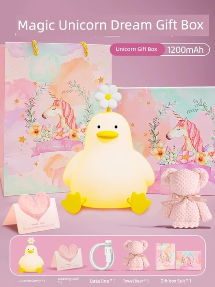 Silikon Çocuk Odası Gece Lambası - Daisy Ördek [Dokunmatik] - Unicorn Hediye Kutulu