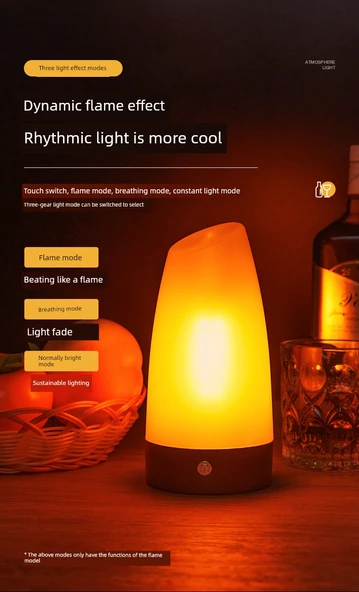 Şarj Edilebilir LED Bar Masa Lambası - Renkli Gradyan, Power Bank, Type-C Hızlı Şarj, Düğmeli Anahtar - 8