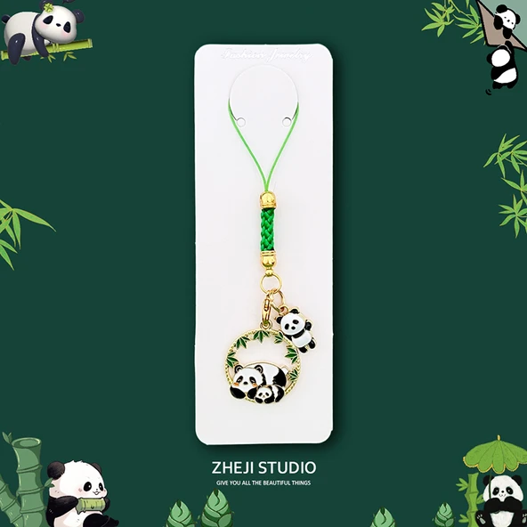 Sevimli Panda Anahtarlık - Panda + Panda Yeşil İp Kağıt Ambalaj