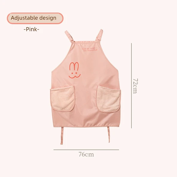 Su Geçirmez Mutfak Önlüğü - Pembe - Kolsuz - Ayarlanabilir - Havlu Bezli