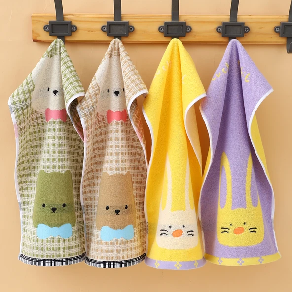 Çocuk Havlusu 50x25cm - 4'lü Çift Ayı Karışık Renkli ve Uzun Kulaklı Tavşan Karışık Renkli