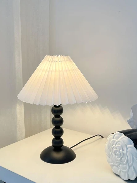 Retro Pileli Masa Lambası - Bej Kapaklı (Model 2) - Düğmeli Anahtar - 2