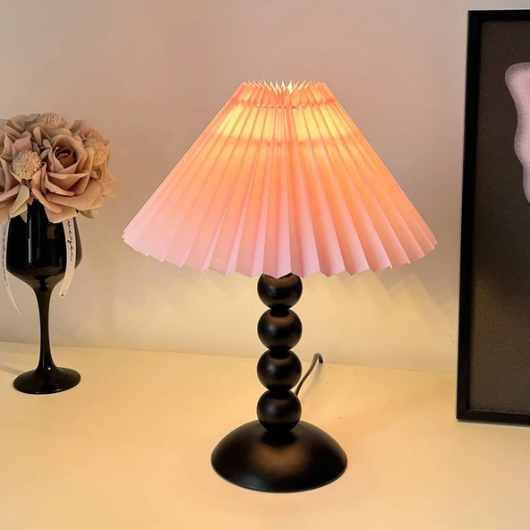 Retro Pileli Masa Lambası - Pembe Kapaklı - Üç Renkli Anahtar