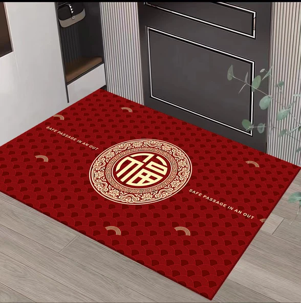 Çin Yeni Yılı Kristal Kadife Paspas - Fu Karakter Merkezi 60cm x 90cm