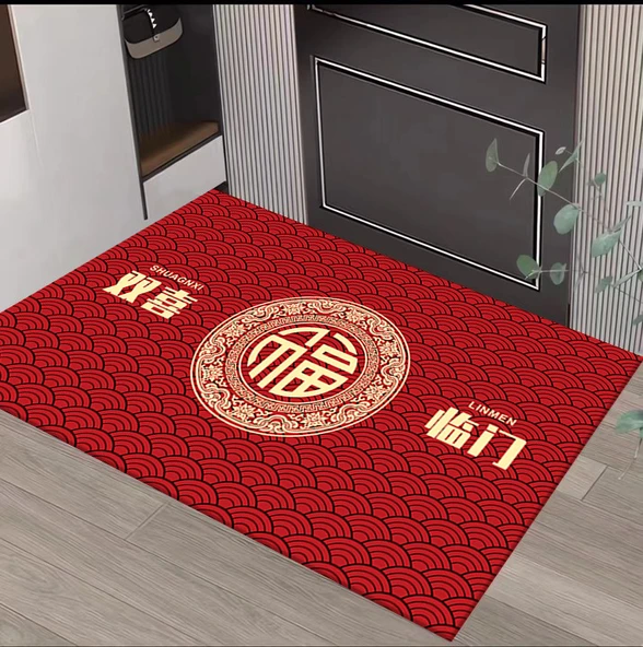 Çin Yeni Yılı Kristal Kadife Paspas - Çift Mutluluk 60cm x 90cm