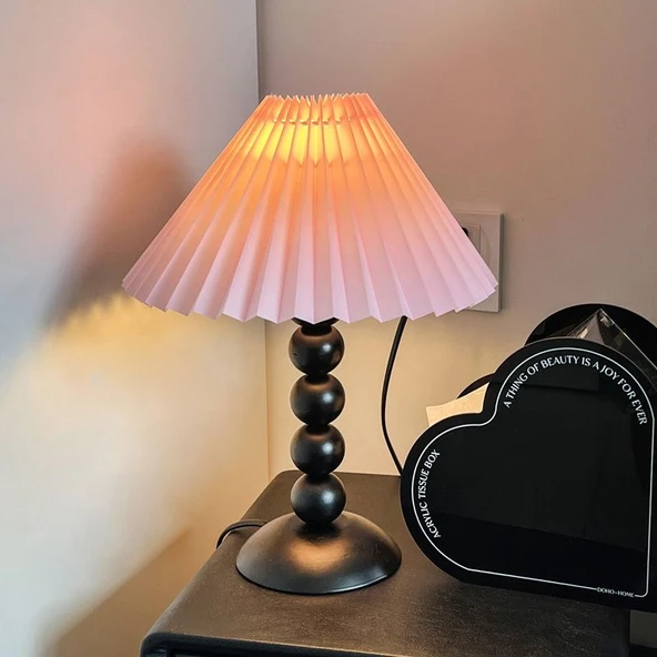 Retro Pileli Masa Lambası - Bej Kapaklı (Model 2) - Düğmeli Anahtar - 10