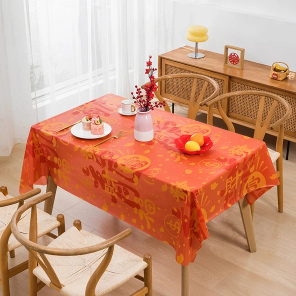 Zenginlik Desenli PEVA Masa Örtüsü - 137x180 cm - 48'li Paket
