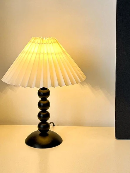 Retro Pileli Masa Lambası - Bej Kapaklı (Model 2) - Düğmeli Anahtar - 4
