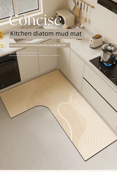 L Şeklinde Diatomit Mutfak Halısı - 90*135*45cm - Puslu - 7
