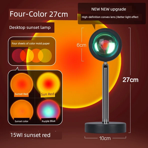 27CM Gün Batımı Kırmızı Lamba - 15W Renk Filtreli - Yükseltilmiş Lens