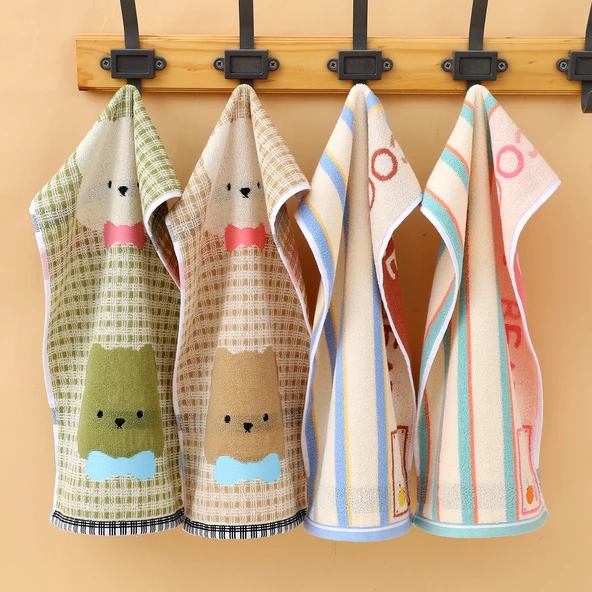 Çocuk Havlusu 50x25cm - 4'lü Çift Ayı Karışık Renkli ve Bisküvi Ayı Karışık Renkli