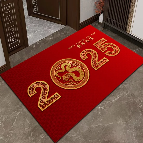 Çin Yeni Yılı Kristal Kadife Paspas - Fu Yılanı Lingmen 50cm x 80cm