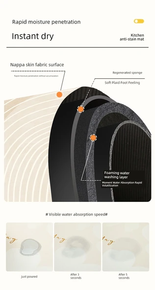 L Şeklinde Diatomit Mutfak Halısı - 80*120*45cm - Puslu - Resim 9