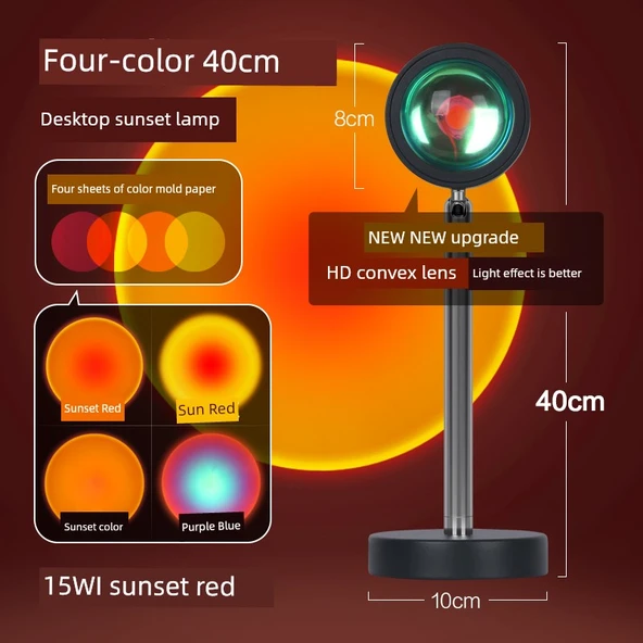40CM Gün Batımı Kırmızı Lamba - 15W Renk Filtreli - Yükseltilmiş Lens