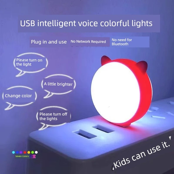 Mini USB LED Gece Lambası - Moe Kedi Kulaklı Ses Kontrollü