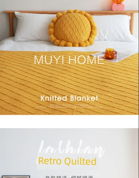 İskandinav Retro Yatak Örtüsü - Koyu Köri - 130cm x 170cm - Püsküllü - 7