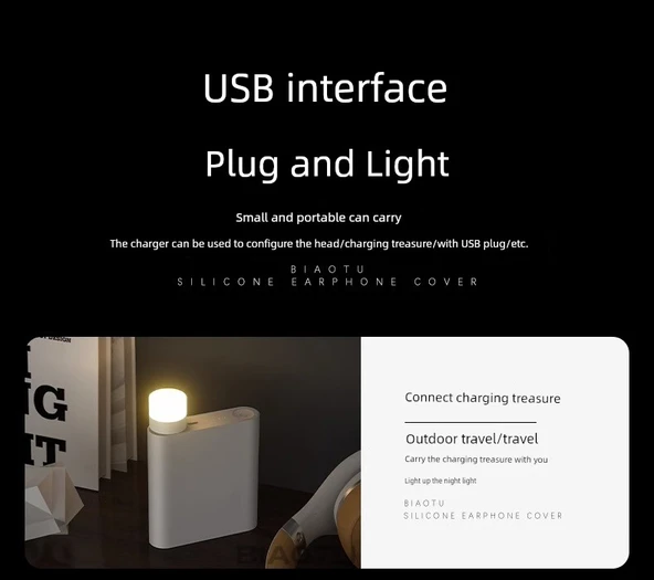 Mini USB LED Gece Lambası - Gün Işığı - 5'li Paket - 8