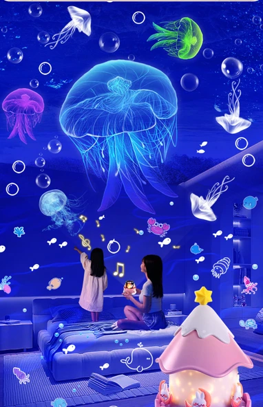 Şarjlı Truva Atı Projeksiyonlu Gece Lambası Müzik Kutusu - Mavi - Oktavlı - 21 Film Seti - 9