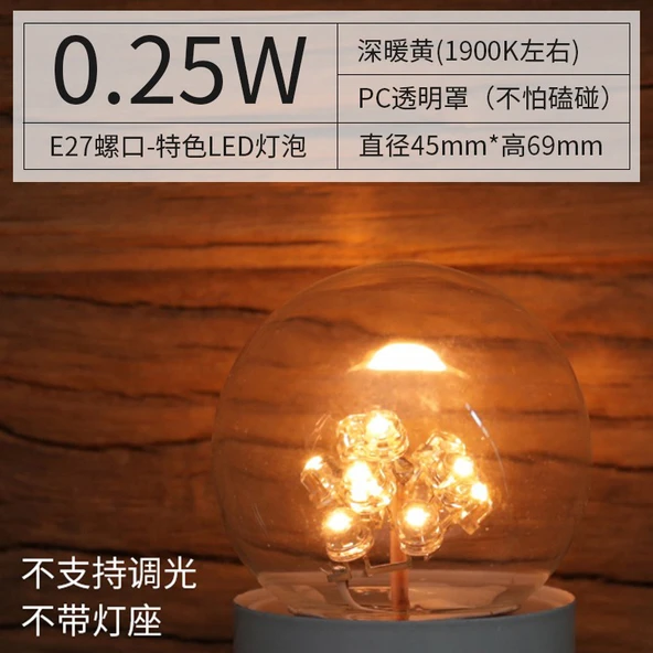E27 0.25W PC Şeffaf Kapaklı LED Lamba - 1900K