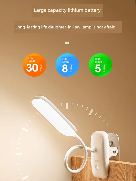 Şarj Edilebilir LED Klipsli Başucu Okuma Lambası - Dokunmatik, Şerit Yeşil, 1800mA, Yüksek Parlaklık (Model 2) - 3