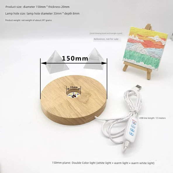 LED Ahşap Kristal Küre Lamba Tutucu - 150*20 - Üç Renk Kısılabilir