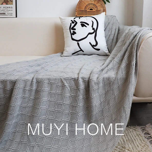 İskandinav Retro Yatak Örtüsü - Gümüş Gri - 130cm x 170cm - Püsküllü