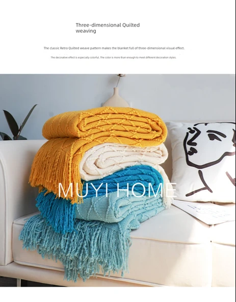 İskandinav Retro Yatak Örtüsü - Tuğla Kırmızısı - 130cm x 260cm - Püsküllü - 9