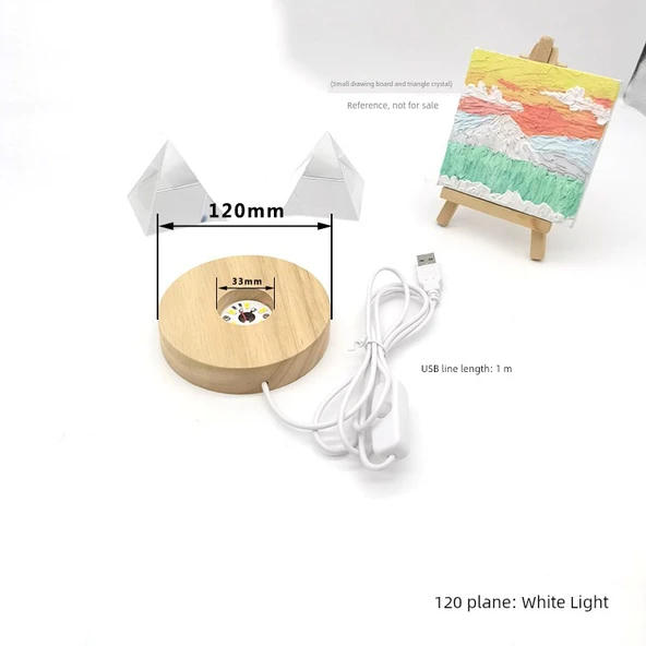 LED Ahşap Kristal Küre Lamba Tutucu - 120*20 - Beyaz Işık