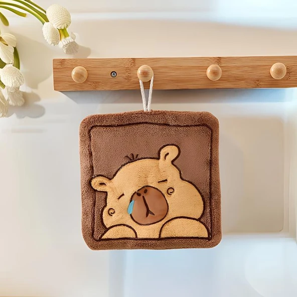 Koral Polar Asılı El Havlusu - Koyu Kahve - 21x21 cm