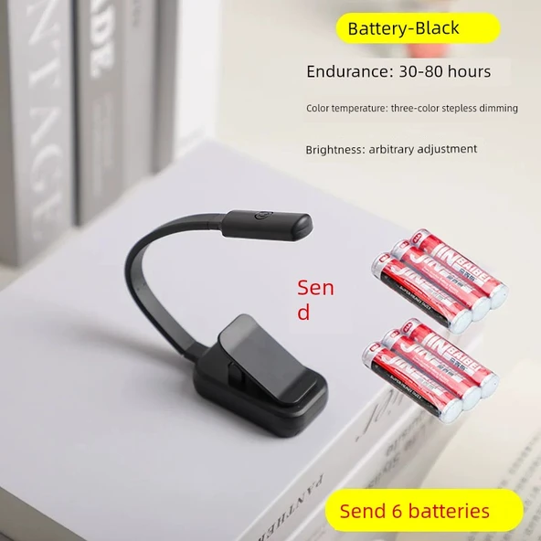 Mini LED Klipsli Başucu Lambası - Üç Renkli Siyah Pilli (Piller Dahil)