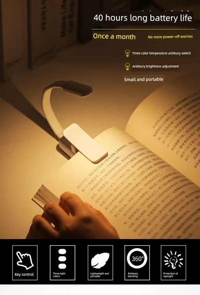 Mini LED Klipsli Başucu Lambası - Üç Renkli Siyah Pilli - 7