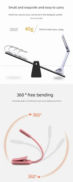 Mini LED Klipsli Başucu Lambası - Üç Renkli Siyah Pilli - 10